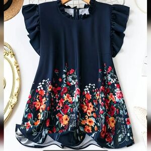 NEW Floral Ruffle Sleeve Pretty Floral Top Blouse